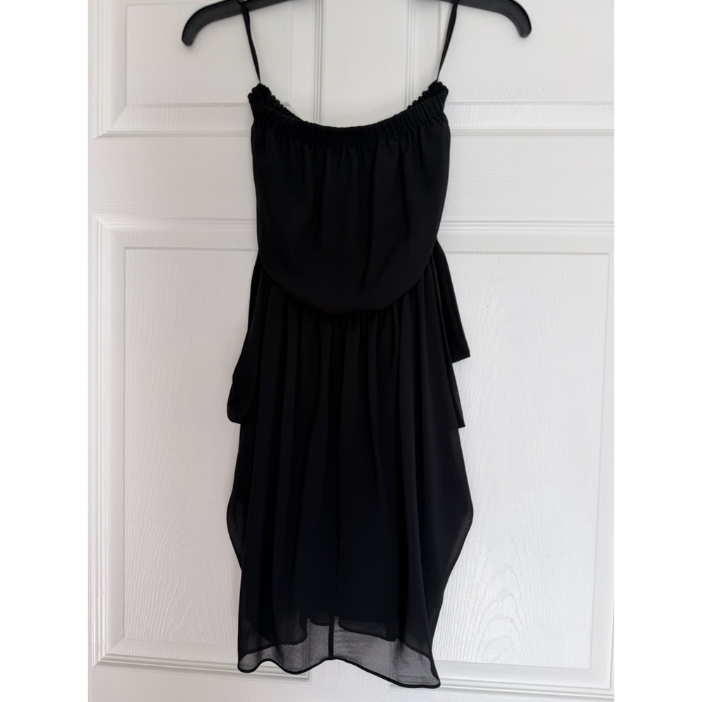 Bebe Black Strapless Mini Dress Asymmetrical Tiered Layered Chiffon XXS Y2K